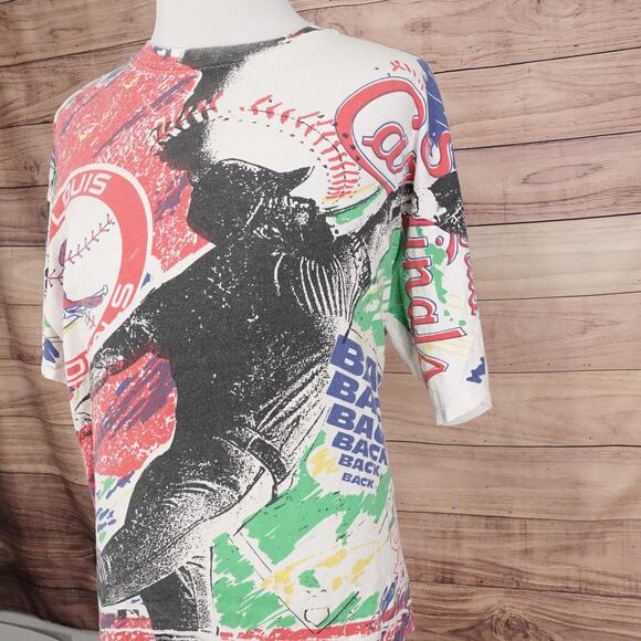 Vintage St. Louis Cardinals Shirt Single Stitch AOP Baseball All Over Print 90s - Picture 4 of 14